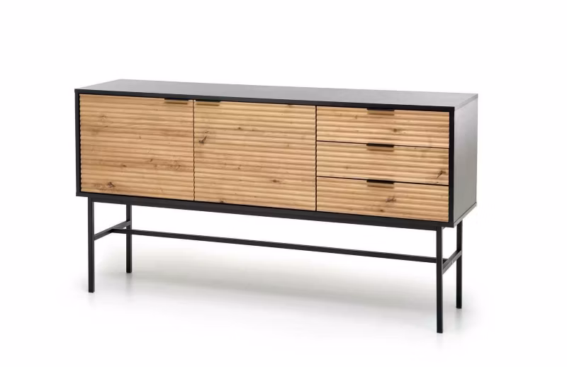 Komoda Nihala do salonu z szufladami dąb artisan INTESI czarna nowoczesna na nóżkach 160 cm 1 szt.