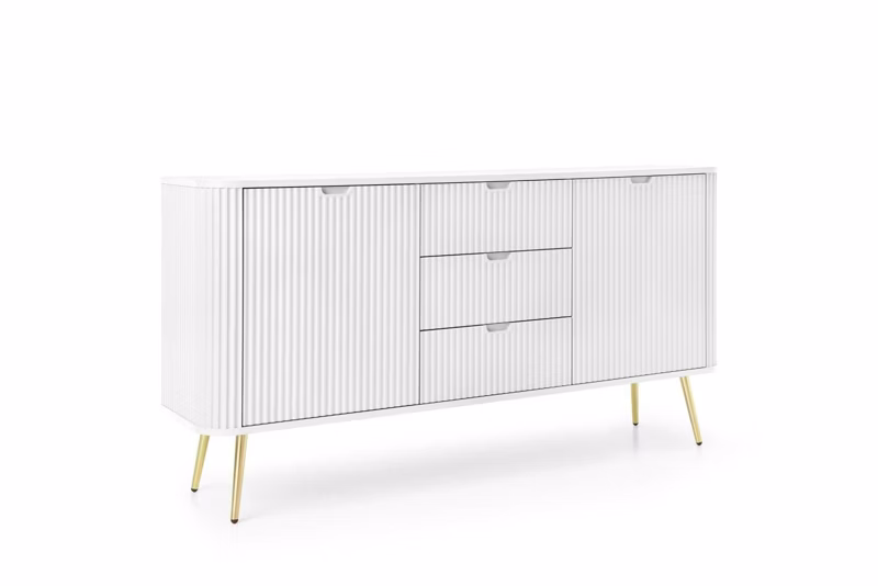 Komoda Seda INTESI komoda biała z szufladami na złotych nogach 168 cm nowoczesna glamour 1 szt.