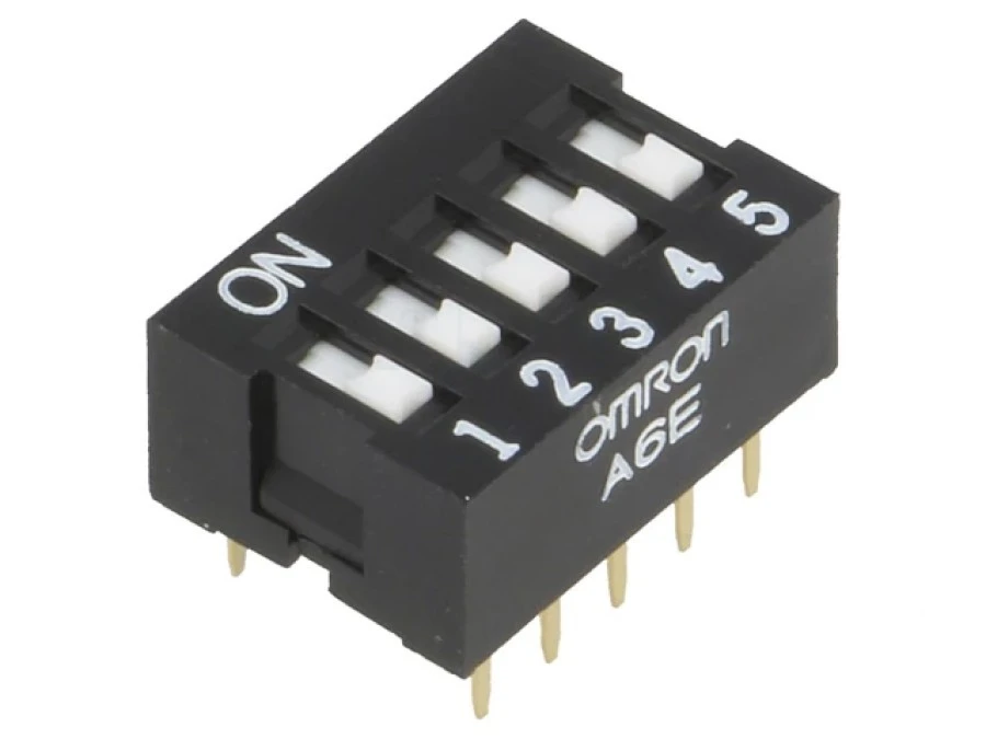 Przełącznik DIP‑SWITCH Ilość sekcji 5 ON‑OFF 0,025A/24VDC ‑N A6E‑5101