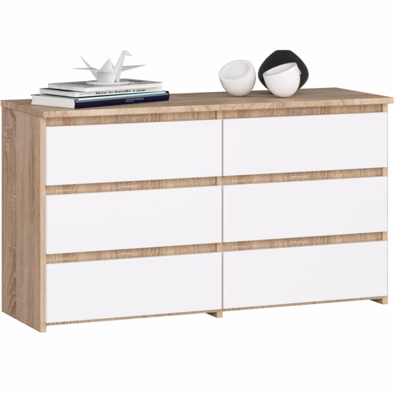Komoda Akord CL100 Dąb Sonoma 100 cm 6 szuflad kolor Biały mat 100x35x57 cm 1 szt.