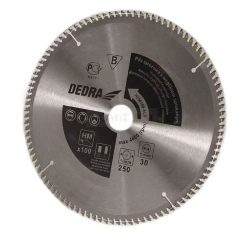 Tarcza tnąca do aluminium 250×30 100z mm Dedra H250100