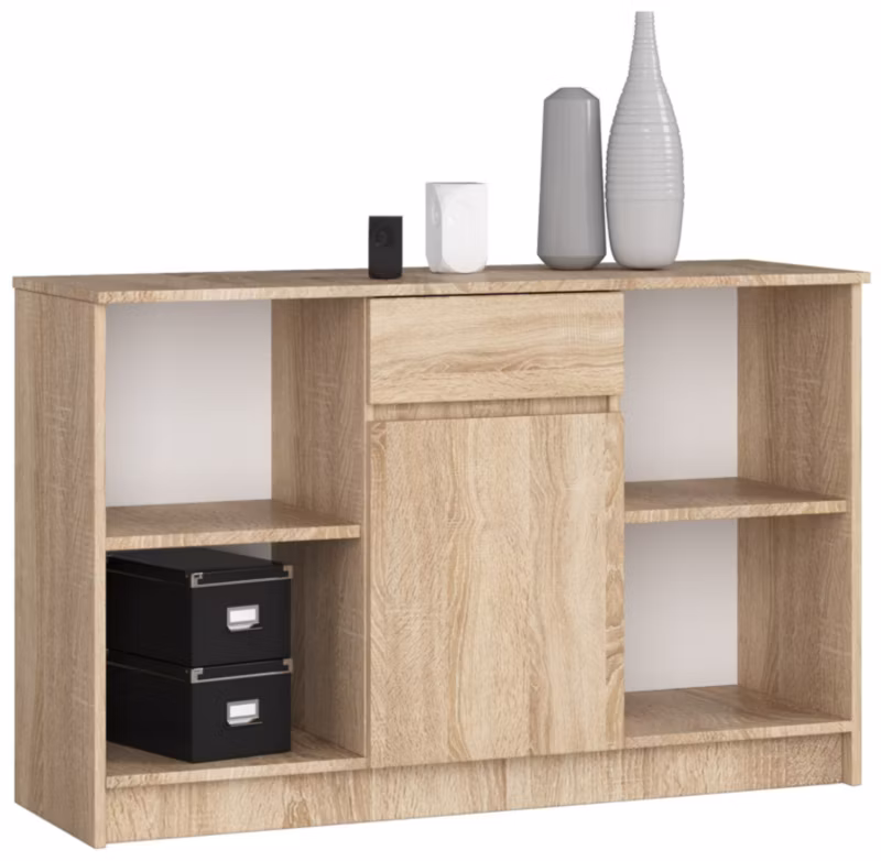 Komoda Akord B17 Dąb Sonoma 120 cm 1 drzwi 1 szuflada kolor Dąb Sonoma mat 6 półek 120x40x77 cm 1 szt. 5901738165748