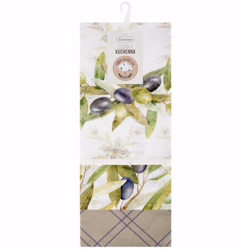Komplet 3 ścierek OLIVE Eurofirany 50 x 75 cm bawełniane nadruk z motywem gałązki oliwnej 1 kpl
