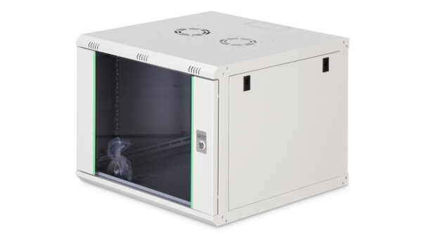 Szafa sieciowa wisząca Dynamic 19 9U rack 600×600, drzwi szyba, szary, niezłożona, 60kg DN-37106