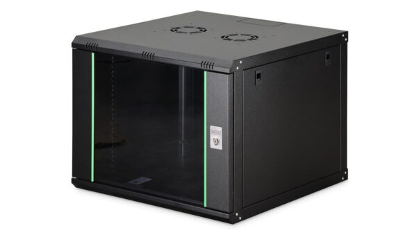 Szafa sieciowa wisząca Dynamic 19 9U rack 600×600, drzwi szyba, czarny, niezłożona, 60kg DN-37107
