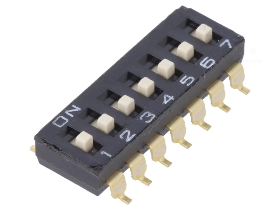 Przełącznik DIP‑SWITCH Ilość sekcji 7 ON‑OFF 0,025A/24VDC A6S7104H