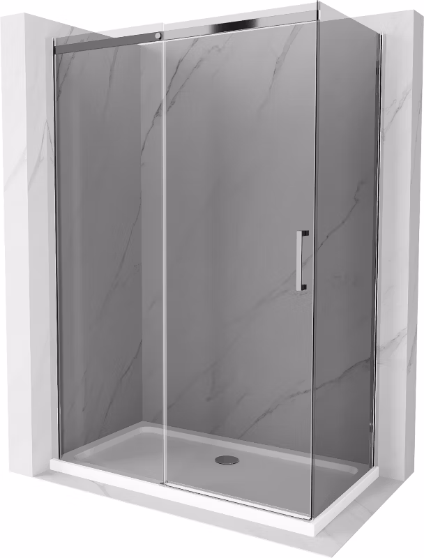 Kabina prysznicowa Mexen Omega rozsuwana 130 x 70 cm grafit chrom + brodzik Flat bialy