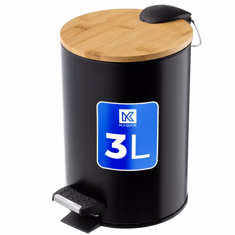 Kosz Na Śmieci KADAX Łazienkowy 3L Odpady Do Łazienki Z Pedałem Bambus Czarny 1 szt.