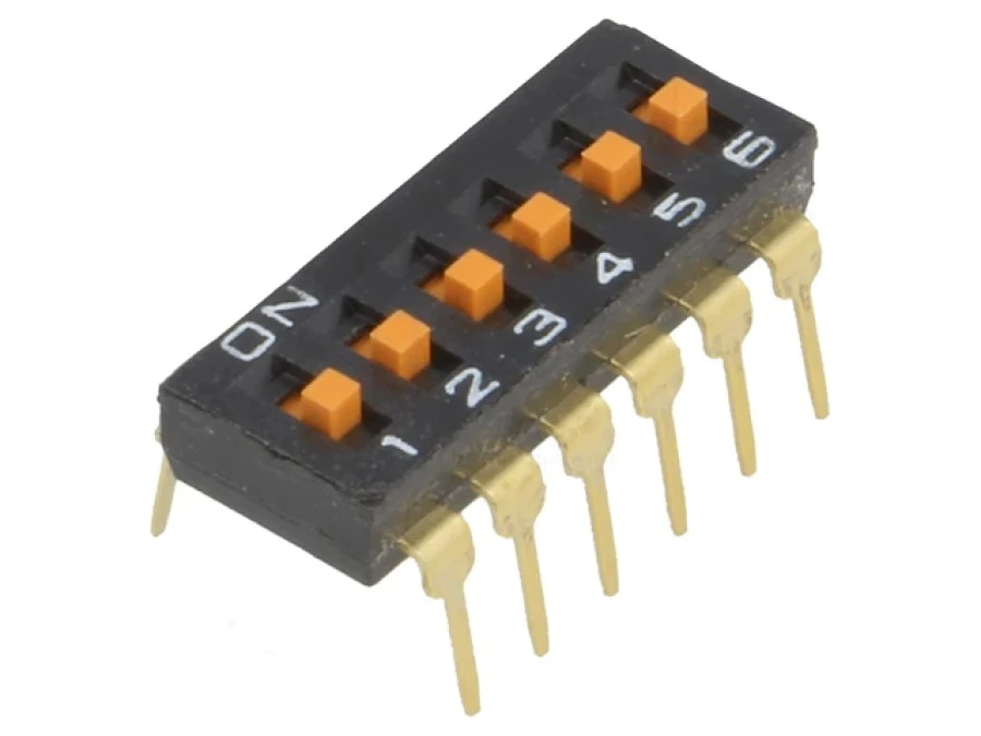 Przełącznik DIP‑SWITCH Ilość sekcji 6 ON‑OFF 0,025A/24VDC A6T‑6104