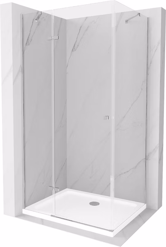 Kabina prysznicowa Mexen Roma uchylna 80 x 90 cm transparent chrom + brodzik Flat