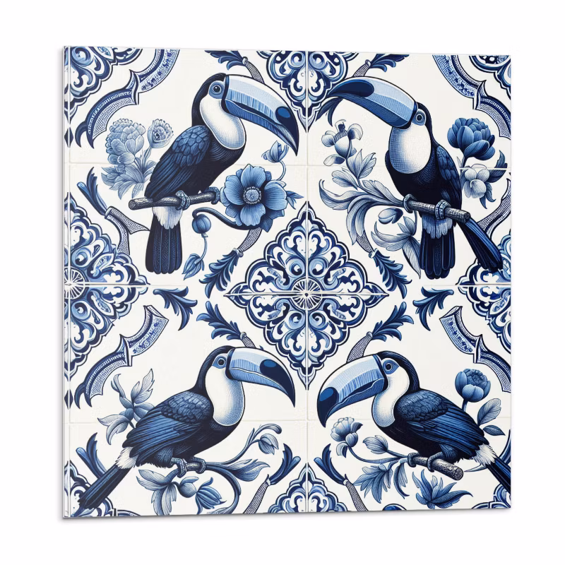 Kafelki samoprzylepne Wallfluent 30×30 cm Wzór z tukanym na płytkach 9 szt.