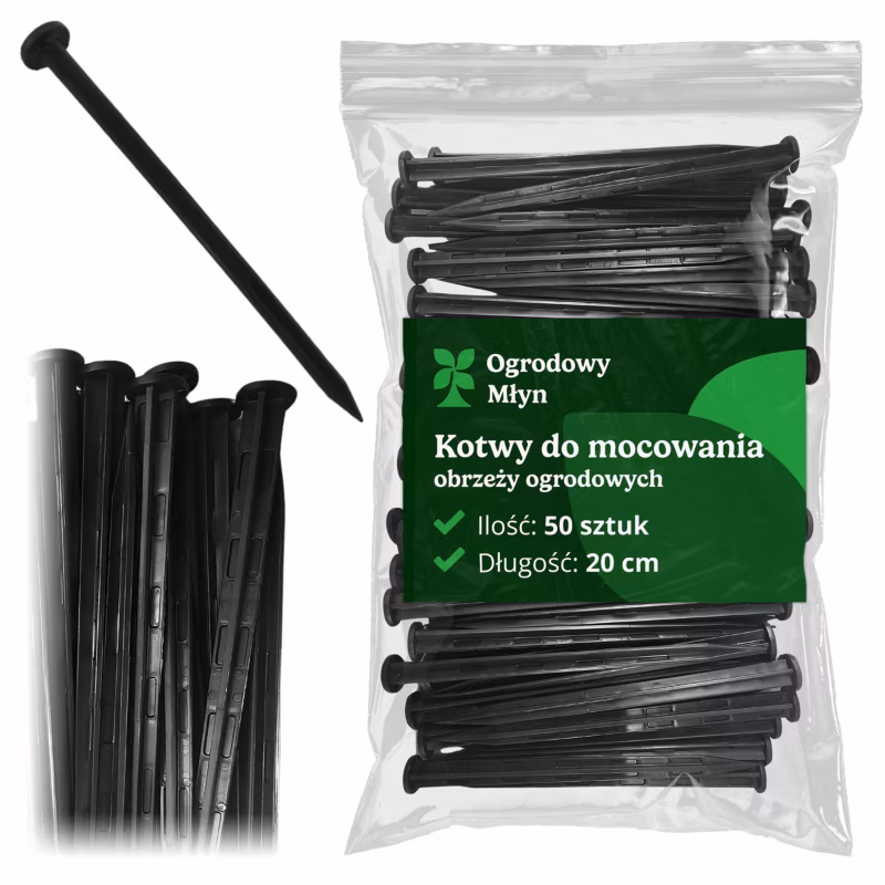 Kotwy Ogrodowy Młyn kołki szpilki plastikowe do borderów obrzeży 20 cm uniwersalne 50 szt