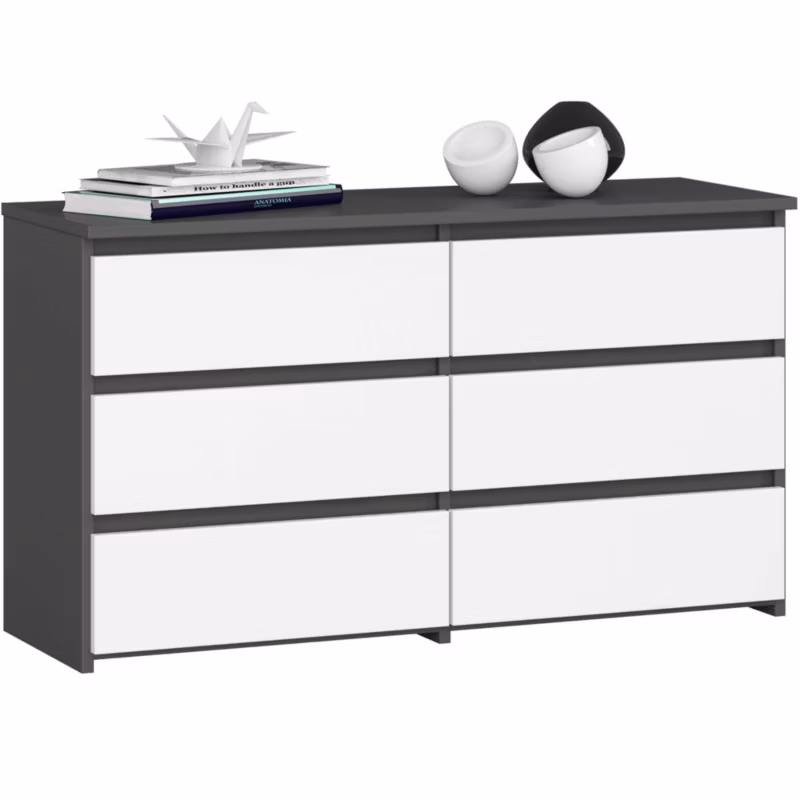 Komoda Akord CL100 Grafit Szary 100 cm 6 szuflad kolor Biały mat 100x35x57 cm 1 szt.