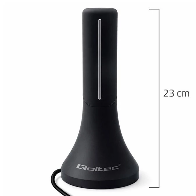 Qoltec Wewnętrzna mocna Antena TV DVB‑T/T2 wzmacniacz sygnału 4K wysoki zysk 32dBi 360º Kabel 4m
