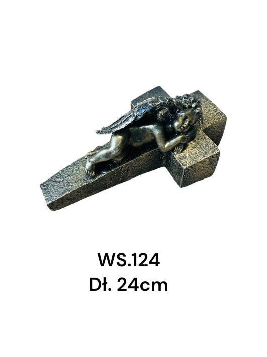 Krzyż figura ze śpiącym aniołem13x22,5×10,5cm złoty 1 szt.