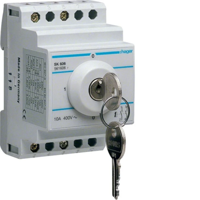 Przełącznik kluczykowy I‑0‑II‑0 2P 10A 400V SK606
