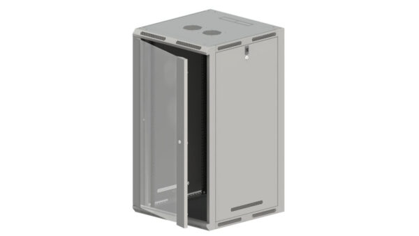 Szafa rack wisząca/stojąca 19 cali 21U 600×600, niedzielona, drzwi szklane, kolor szary FLAT PACK