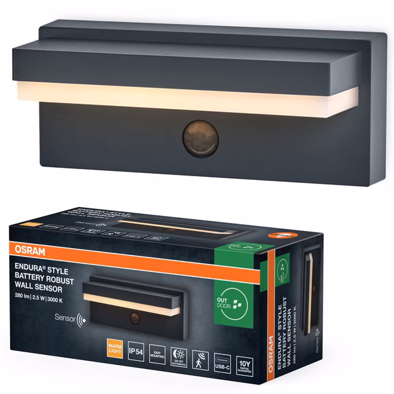 Kinkiet Ogrodowy Endura Osram Lampa LED z Czujnikiem Ruchu i Zmierzchu 2.5W 180lm 3000K IP54 1 szt.