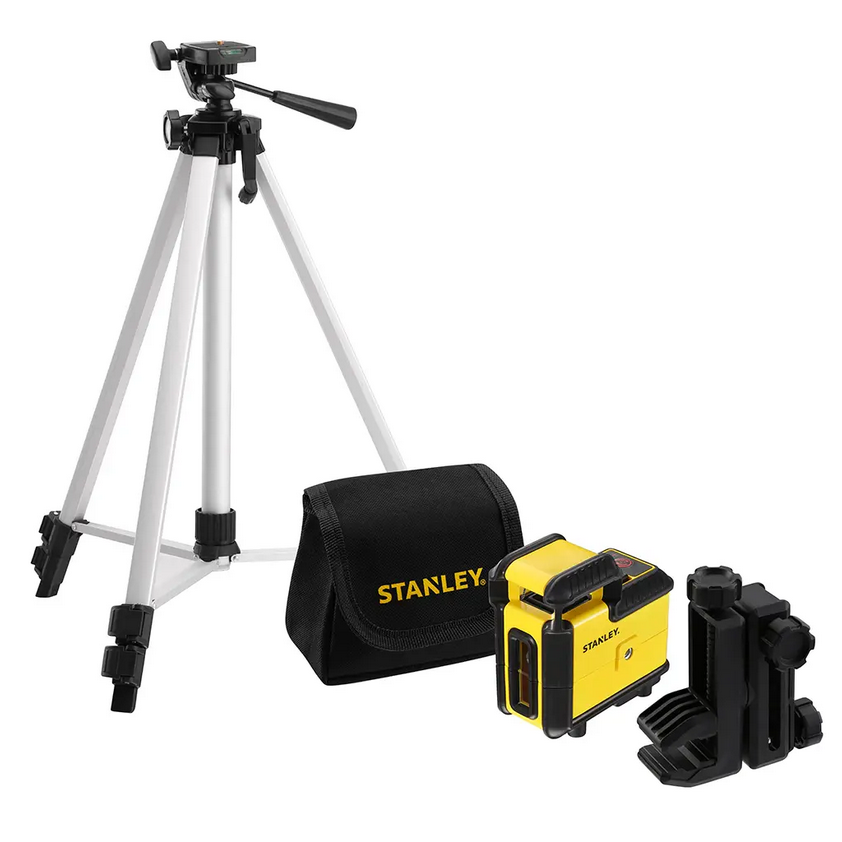 Zestaw laserowy STANLEY 360° Cross – czerwony ze statywem, uchwytem i etui