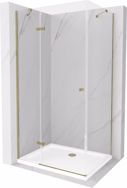 Kabina prysznicowa Mexen Roma uchylna 120 x 80 cm transparent złota + brodzik Flat
