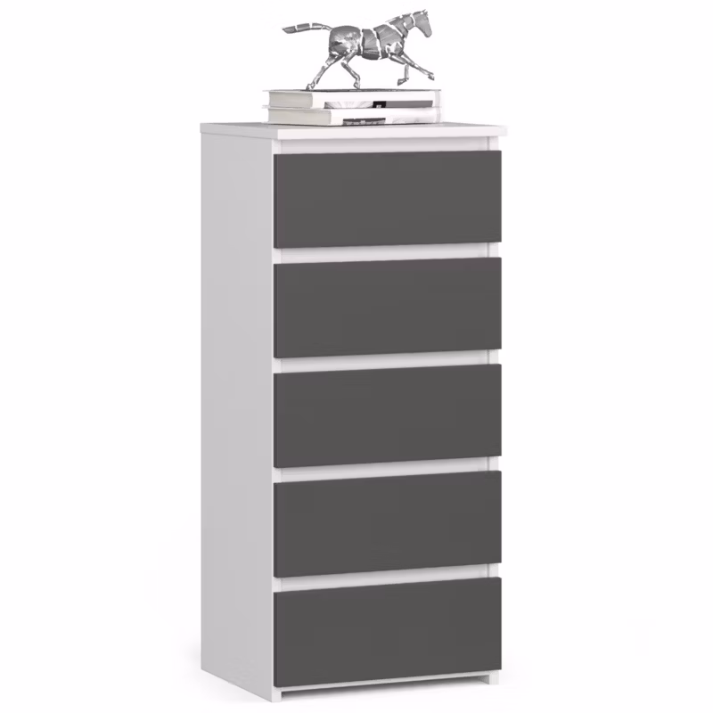 Komoda Akord CL5 Biała 40 cm 5 szuflad fronty kolor Grafit Szary mat 40x35x92 cm 1 szt.