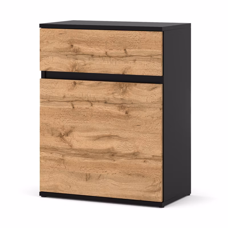 Komoda Hurtownia-Mebli Szuflady 1 Kimi 60cm Czarny Mat Dąb Wotan 60x35x78 cm 1szt.