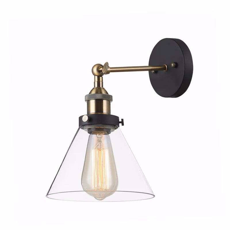 Kinkiet ścienny Italux Getan czarny-mosiądz-przezroczysty styl nowoczesny 1 x E27 x 60W IP20 wym: 28 x 18 x 26 cm – 1 szt.