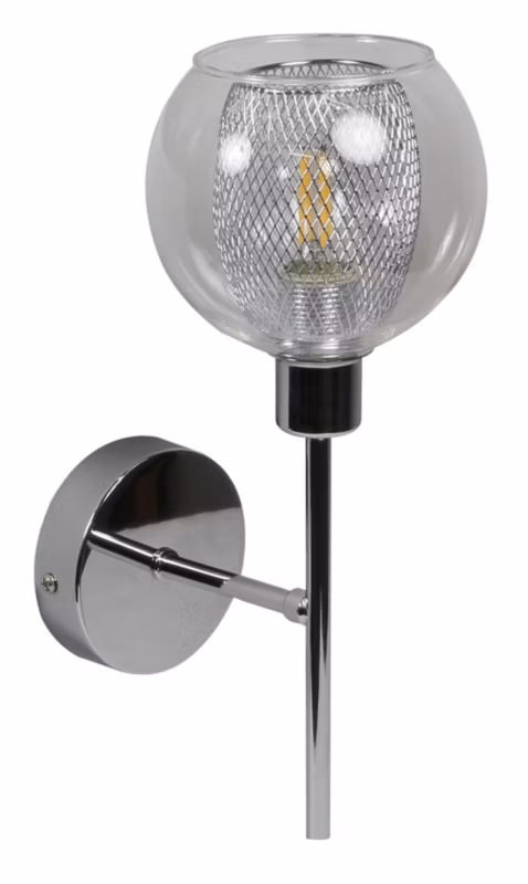 Kinkiet ścienny Candellux Ozzo chromowany srebrny-przezroczysty 1 x E14 x 40W IP20 wym: 28 x 17 x 12 cm – 1 szt.