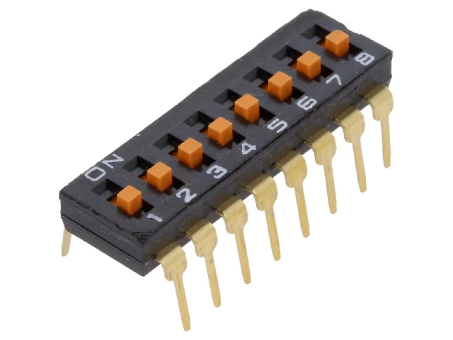 Przełącznik DIP‑SWITCH Ilość sekcji 8 ON‑OFF 0,025A/24VDC A6T‑8104
