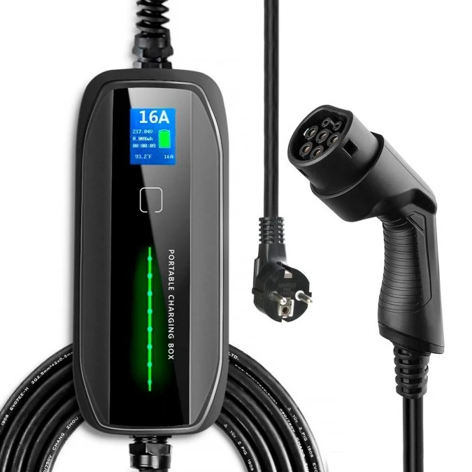 Przenośna ładowarka do samochodu elektrycznego 1 faza, 5,5m, wyświetlacz LCD, IP67 Extralink BS‑PCD030 16A 3.6kW Schuko