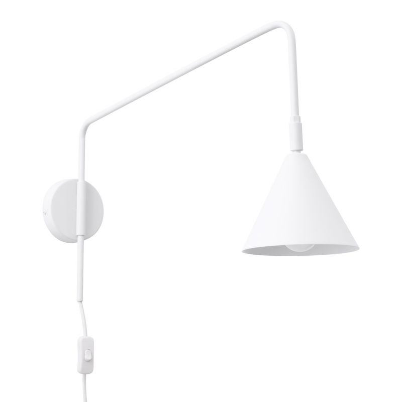 Kinkiet stożkowy klosz na wysięgniku włącznik Sollux Lighting NOX biały 1xE14x10W IP20 wym: 30x14x61cm – 1 szt.