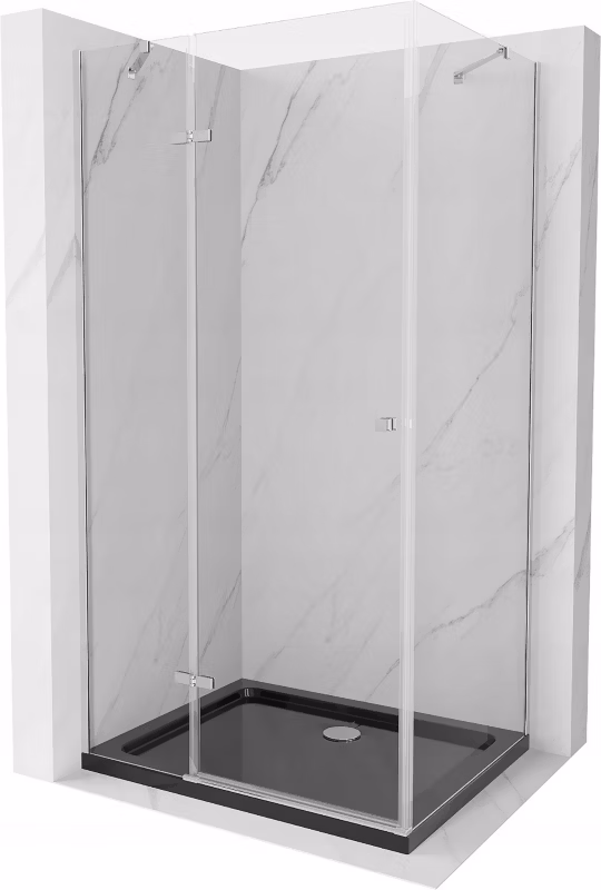 Kabina prysznicowa Mexen Roma uchylna 80 x 120 cm transparent chrom + brodzik Flat czarny