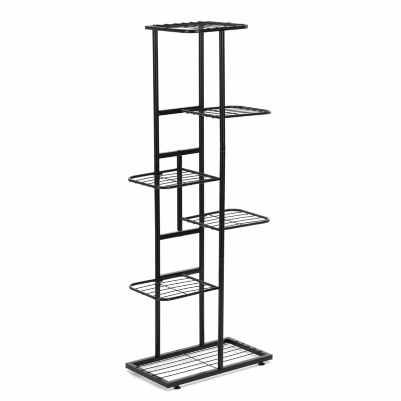 Kwietnik metalowy, pionowy z 6 półkami loftowy stojak na rośliny 106 cm czarny