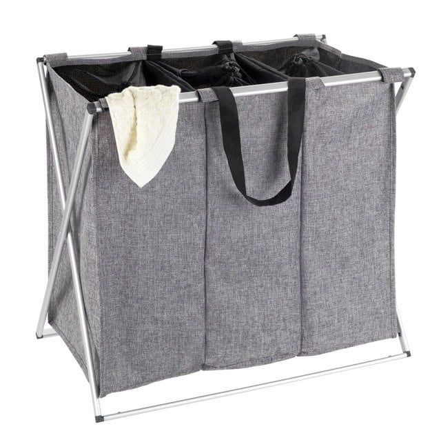 Kosz na pranie Wenko Trio szary 130 l 3 komory składany aluminiowa rama 1 szt.