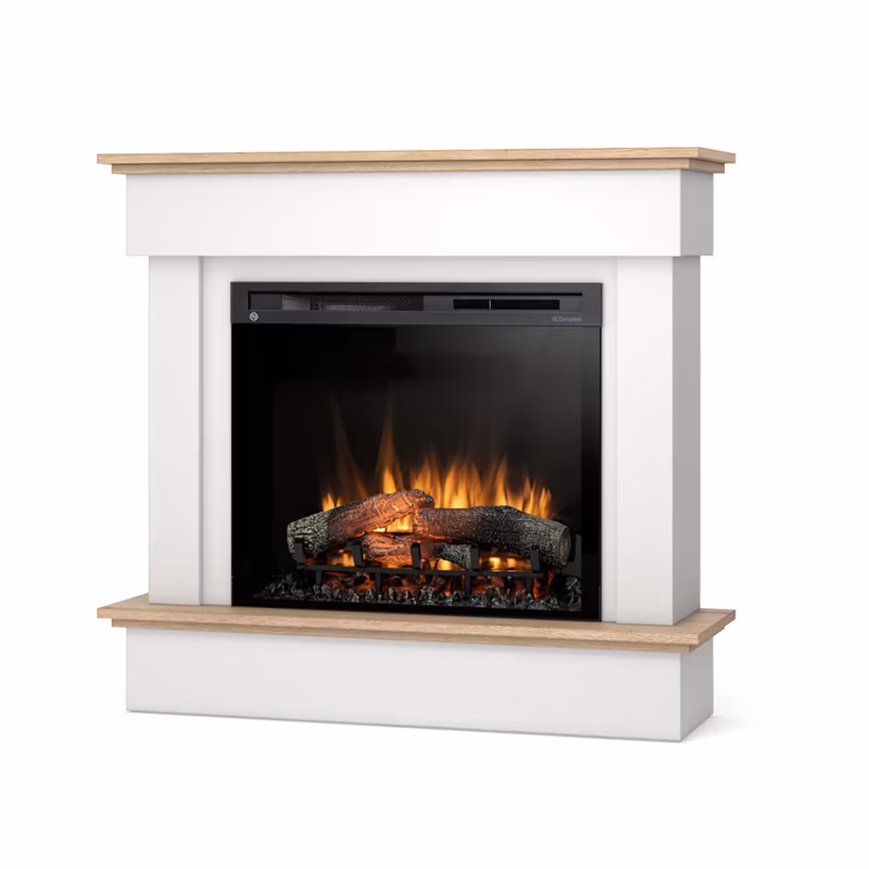 Kominek elektryczny Warmtec Tormes 28″ XHD 1400W funkcja grzania LED biały mat, jasny dąb 1 szt.
