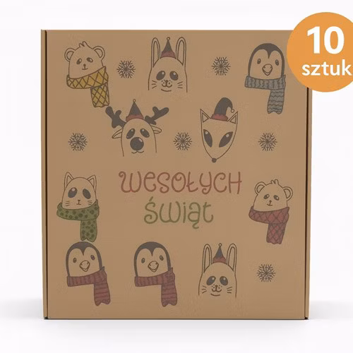 Karton NEOPAK ZWIERZAKI Wesołych Świąt 300x300x110 mm zestaw 10 szt.