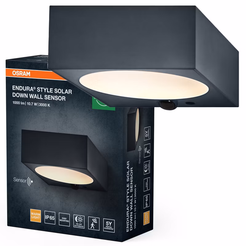 Kinkiet Solarny Endura Osram Lampa LED z Czujnikiem Ruchu i Zmierzchu 10.7W 880lm 3000K Ściemnialna Szary IP65 1 szt.