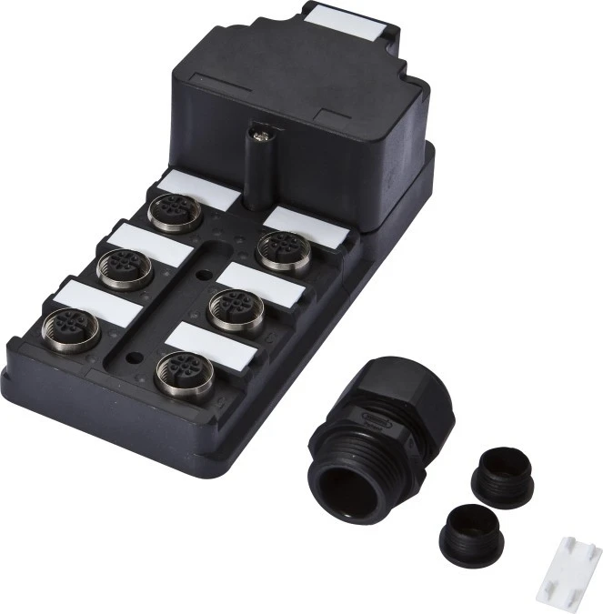 Rozdzielacz, 6x M12 5‑PIN, PBT, M20 x 1,5 z tworzywa sztucznego, ze złączką M20x1,5, VK000008
