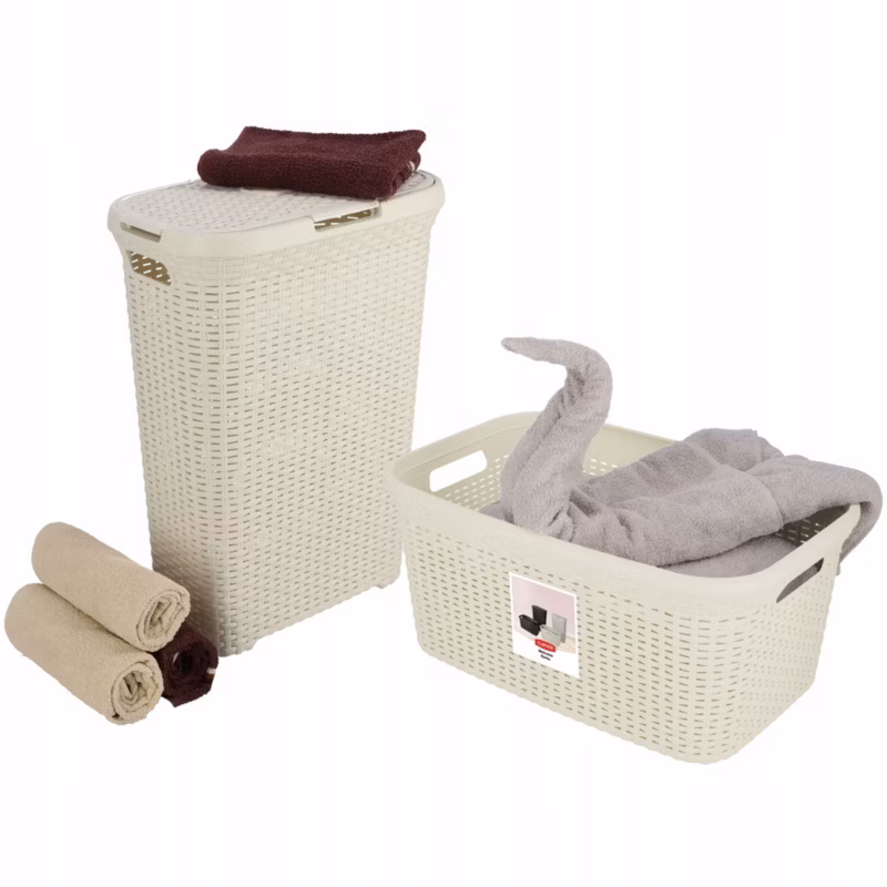 Kosz z pokrywą 40L + pojemnik 45L Curver Natural Style kremowy 1 szt.