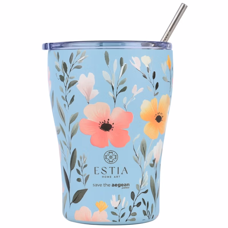 Kubek Termiczny Ze Słomką Sky Garden Estia Stal Nierdzewna Niebieski 350 Ml 1 Szt.