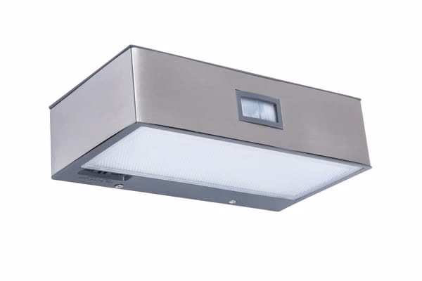 Kinkiet solarny z czujnikiem Lutec Brick srebrno-biały LED 2W 4000K 150lm IP44 wym: 4,6 x 9,5 x 18 cm metal – 1 szt.