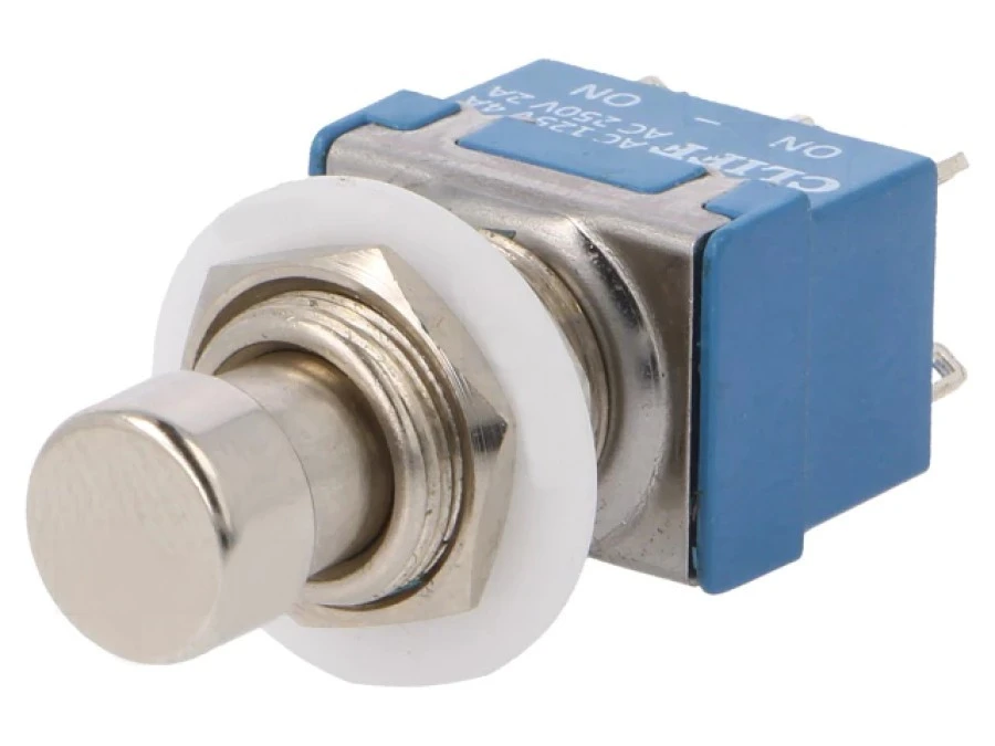 Przełącznik przyciskany Poz 2 DPDT 1A/250VAC OFF‑ON Ø12,2mm FC71055