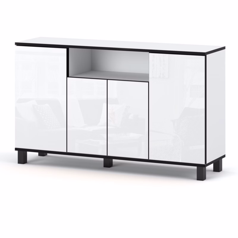 Komoda Hurtownia-Mebli 4 Drzwi Bruno 140cm Biały Mat Biały Połysk 140x35x80 cm 1szt.
