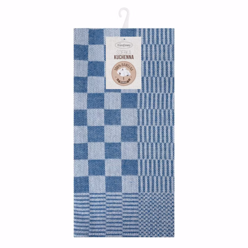 Komplet 2 ścierek MAURO Eurofirany 50 x 70 cm bawełniane niebieskie zdobione motywem szachownicy 1 kpl
