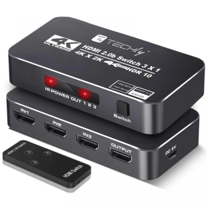 Przełącznik switch HDMI 2.0b 3×1 4K60Hz z pilotem IDATA HDMI2‑4K3160B