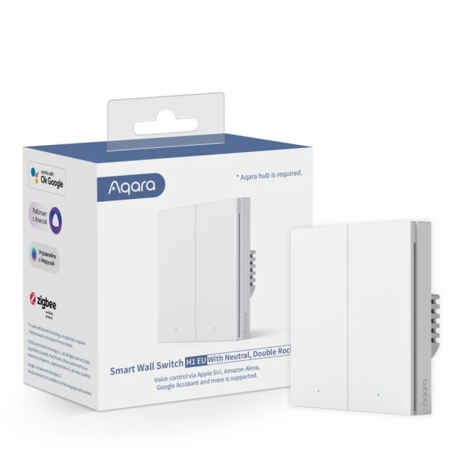 Przełącznik z Neutral, Zigbee 3.0, EU, WS‑EUK04 Aqara Wall Double Switch H1