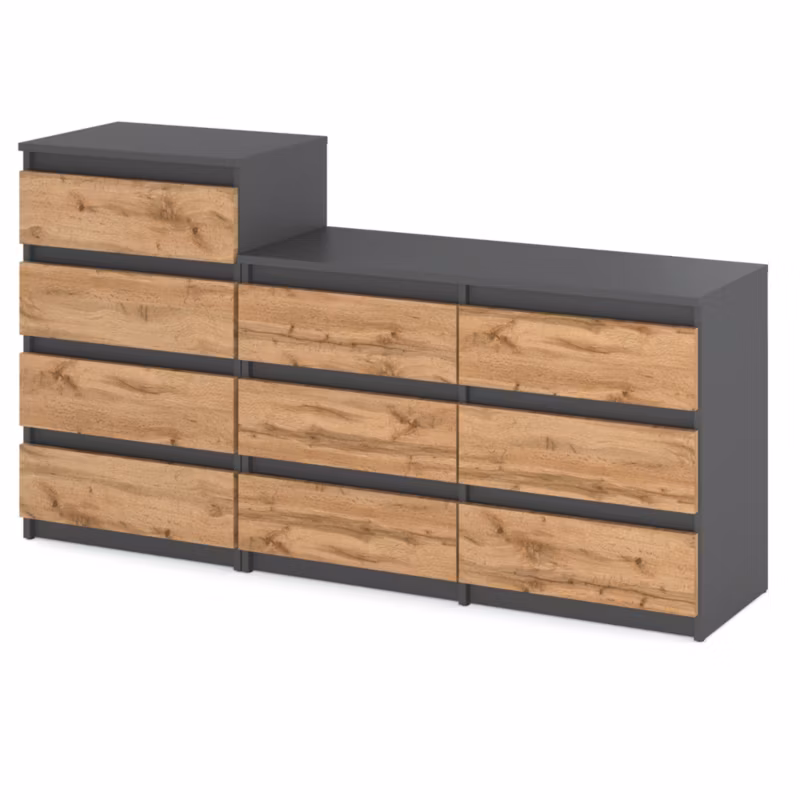 Komoda Hurtownia-Mebli Szuflady 10 Zestaw komód Hugo 64 160cm Szary Mat Dąb Wotan 160×33.5×92.5 cm 1szt.
