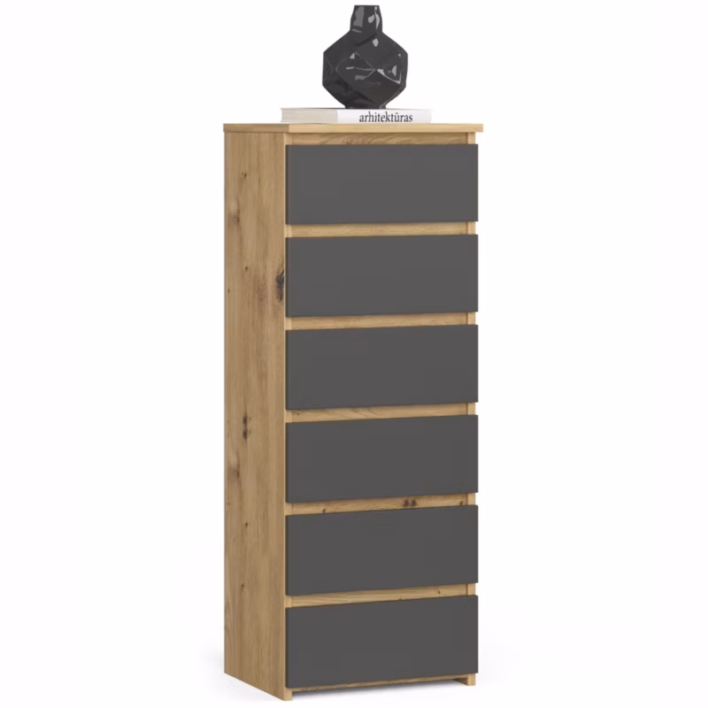 Komoda Akord CL6 Dąb Artisan 40 cm 6 szuflad kolor Grafit Szary mat 40x35x109 cm 1 szt.