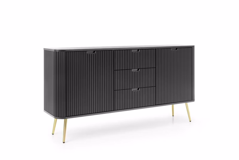 Komoda Seda INTESI komoda z szufladami czarna na złotych nogach nowoczesna glamour 168 cm 1 szt.