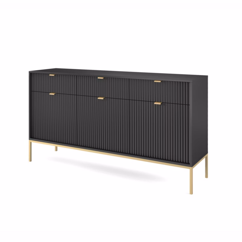 Komoda trzydrzwiowa z szufladami Bettso Nova 154 cm na złotych nogach czarny 1szt.